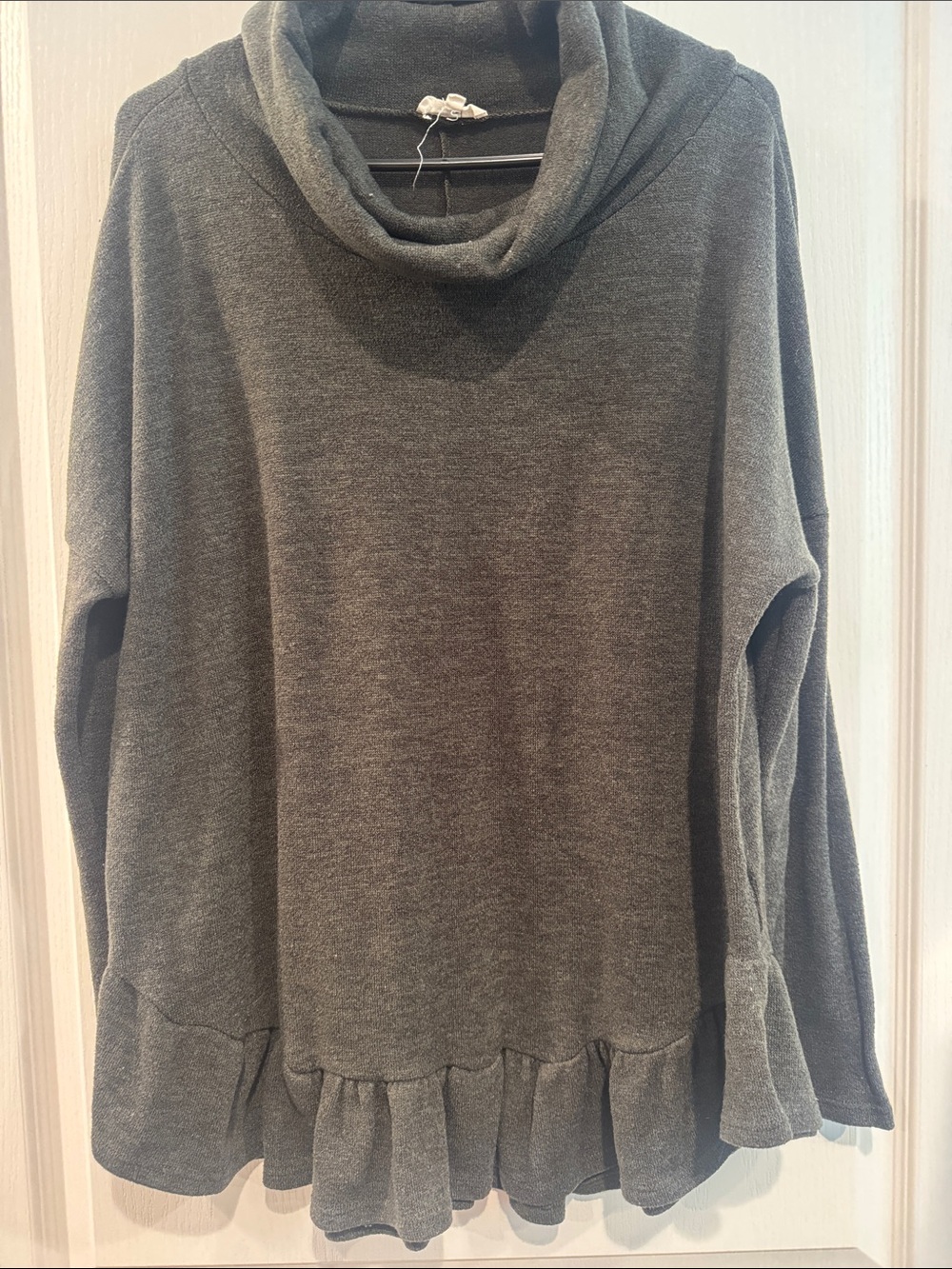 Sweet Lovely by Jen Dark Green Cowl Neck Ruffle Hem Tunic Sweater 1X